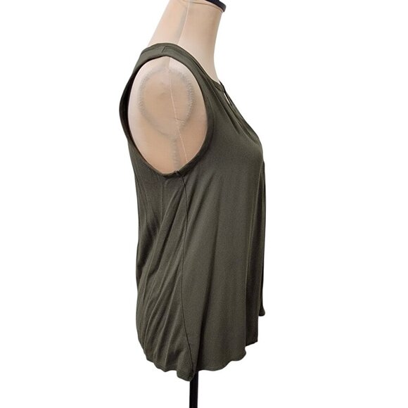 LOFT Size XS Olive Green Split Neck Mixed Media Sleeveless Blouse - Picture 6 of 12